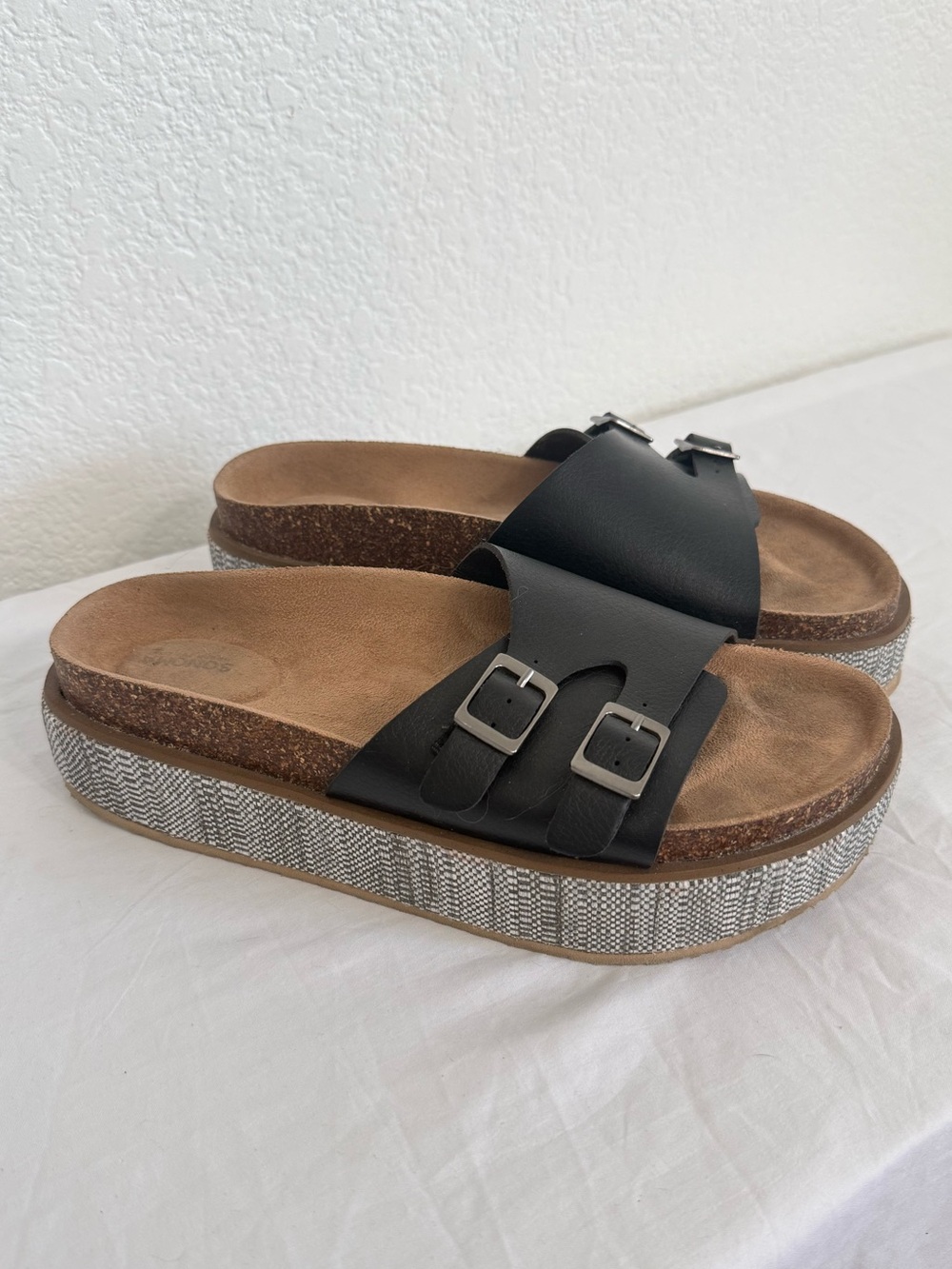 Black Leather Platform Sandals w/Buckles | Size 9